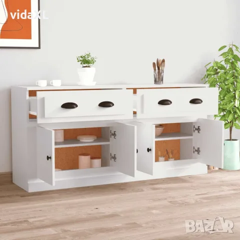 vidaXL Сайдборди, 2 бр, бели, инженерно дърво, снимка 3 - Бюфети - 56146732