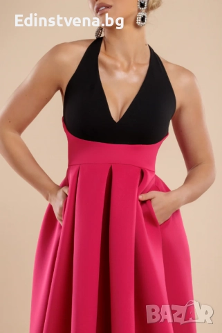 Дамска eлегантна рокля с контрастен дизайн и панделка, снимка 3 - Рокли - 52392116