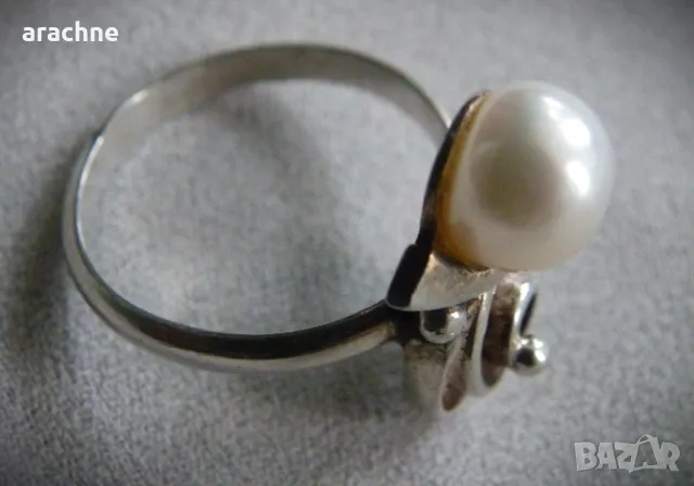 Японски сребърен пръстен с перла Akoya, снимка 3 - Пръстени - 48306364
