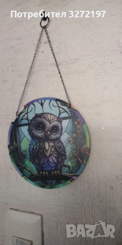 Кръгла акрилно рисувана декорация Сова, снимка 3 - Декорация за дома - 44763396