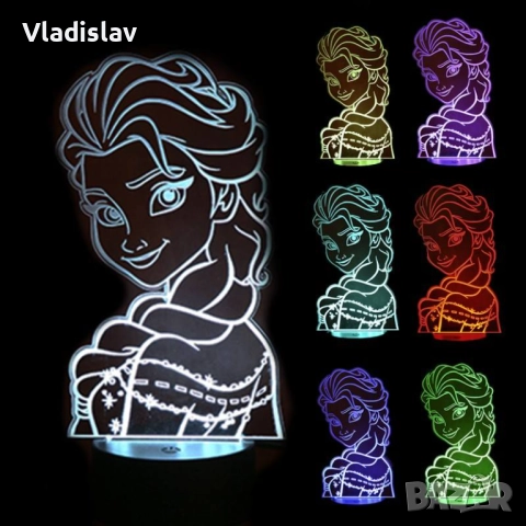 Холограмна 3D лампа Елза, нощна лампа за детска стая, LED лампа за хол