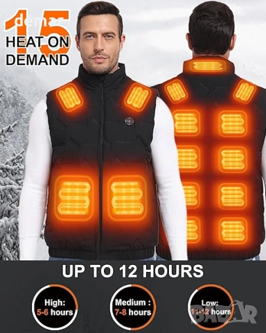Мъжка отопляема жилетка Gokozy с 12V 20000mah батерия, 20W бързо зареждане и 15 зони на отопление, L, снимка 2 - Якета - 51908439