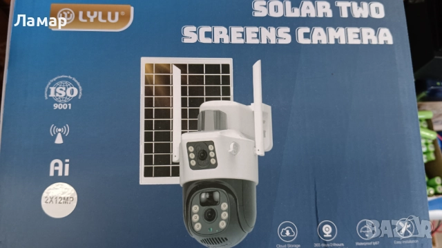 Двойна соларна безжична въртяща камера 4G 2x12MP работи с СИМ SIM карта, мобилни данни от тел. опер