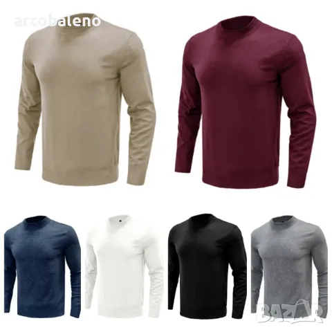 Едноцветен мъжки пуловер с дълъг ръкав, 8цвята 