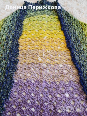 Ръчно плетен триъгълен шал наметка "Лунна нощ" , снимка 6 - Шалове - 52771222