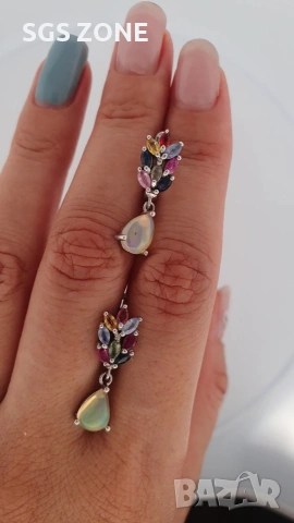 Сребърни обеци с многоцветен сапфир и опал от Тайланд