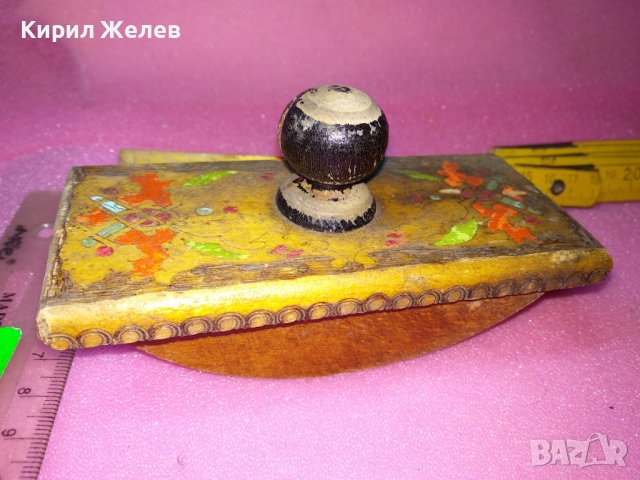 СТАРА от ЦАРСКО ВРЕМЕ ПИРОГРАФИРАНА ДЪРВЕНА ПОПИВАТЕЛНА за МАСТИЛО ПЕЧАТИ 42872