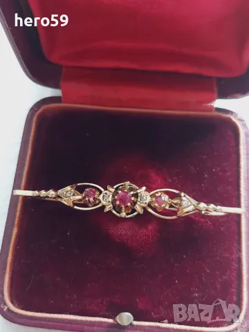 Стара викторианска златна(375)брошка с инкрустирани диаманти и рубини , снимка 1