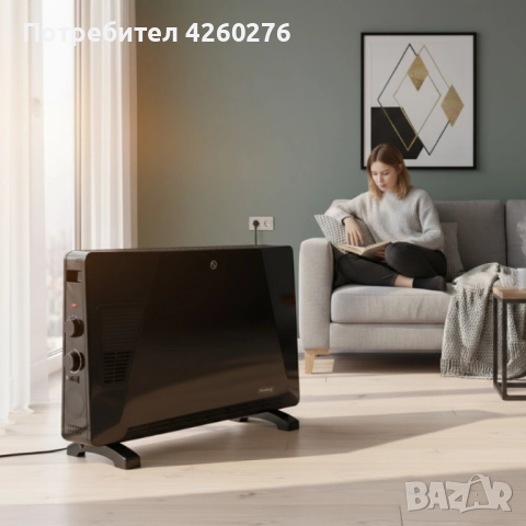 Конвекторен отоплител Rosberg – 2500W, 3 степени, с вентилатор, защита от прегряване (бял или черен), снимка 2 - Отоплителни печки - 52097387