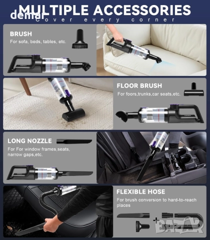 Ръчна безжична прахосмукачка с безчетков мотор, 22000Pa, LED светлина, снимка 6 - Прахосмукачки - 51890317