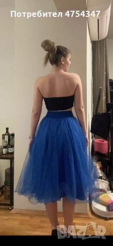 Синя пола до коленете – ръчна изработка – тюл, снимка 3 - Поли - 53699239