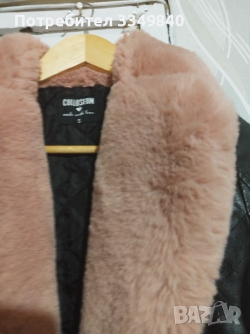 Кожено яке с розов пух, снимка 3 - Якета - 52189602