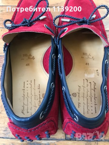 IZAC 41 червени мокасини естествена кожа ръчна изработка, снимка 5 - Мокасини - 34485601