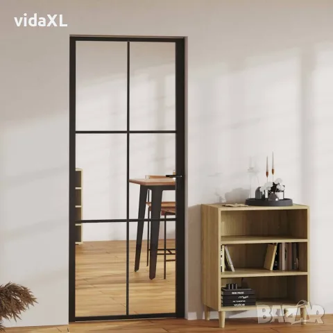 vidaXL Интериорна врата, ESG стъкло и алуминий, 83x201,5 см, черна, снимка 2 - Входни врати - 56146237