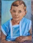 Стара картина , портрет на момче с акварелни бои върху картон в рамка. , снимка 6