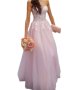 Бална рокля в цвят розова пудра, с перли и нежни цветя по корсета, снимка 1 - Рокли - 44244685