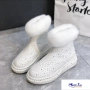 Бели дамски боти с пух и камъни, снимка 2
