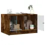 vidaXL Маса за кафе със стъклени врати, опушен дъб, 68x50x42 см, снимка 5
