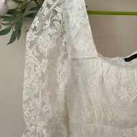 Нова кокетна кукленска елегантна буфан ръкав бяла дантела бяла дантелена  рокля , снимка 5 - Рокли - 41943627