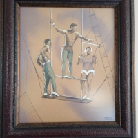 оригинална картина Акробати, рисувана с пастели, снимка 1 - Картини - 44928406