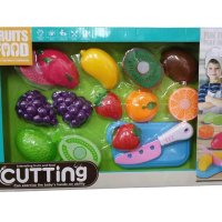 Плодове за рязане с велкро лепенка, дъска и ножче, в кутия - 94517, снимка 1 - Играчки за стая - 41850991
