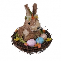 Великденска дървена декоративна кошница, Заек с яйца, снимка 1 - Декорация за дома - 36033784