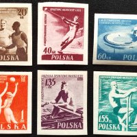 Полша, 1955 г. - пълна серия неназъбени чисти марки, спорт, 4*1, снимка 1 - Филателия - 41484933