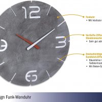 Стенен часовник TFA Dostmann Contour, радиоуправляем часовник, лесен за четене, вид на бетон, снимка 2 - Стенни часовници - 39971557