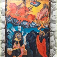 икона "Възнесение на Свети Илия" 30/20 см, репродукция, уникат, дукупаж, снимка 1 - Икони - 34591389