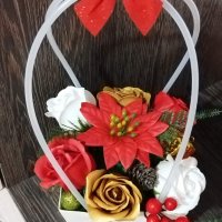 Коледна кошница със сапунени цветя, снимка 1 - Коледни подаръци - 38800741