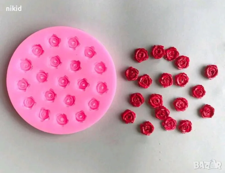 много мини розички ситни рози цветчета цветя силиконов молд форма фондан шоколад декор, снимка 1