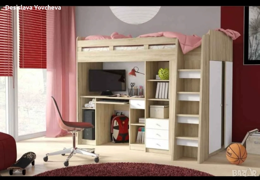 Детско-юношеско легло с вградено бюро и гардероб, снимка 1