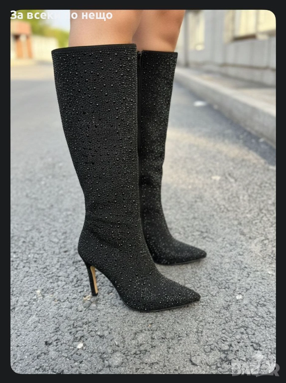 Дамски Черни Ботуши С Тънък Ток Код E1112, снимка 1