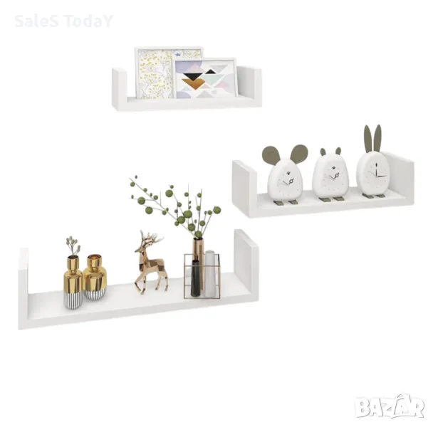 Рафтове за стена, 3бр., до 3кг, комплект етажерки, бял цвят , снимка 1