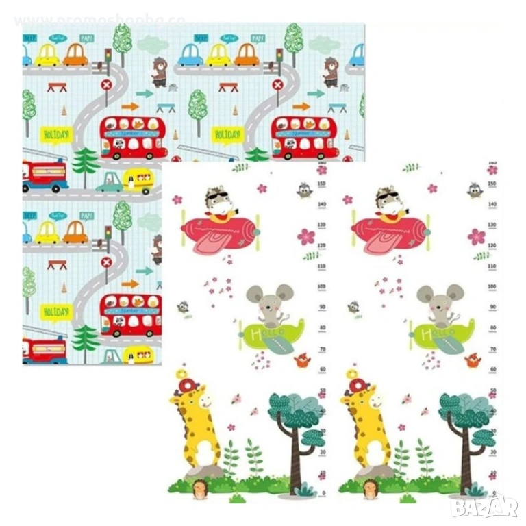 Детско килимче за игра Baby Crawl & Play Пътища и Самолети, 200 х 150 х 1см, включен калъф, снимка 1