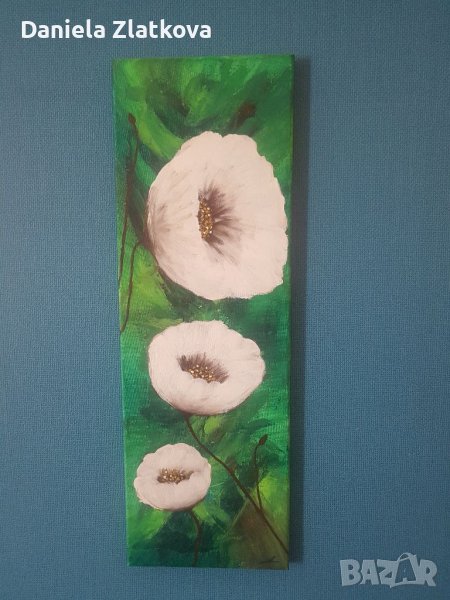 Акрилна картина Бели цветя, снимка 1