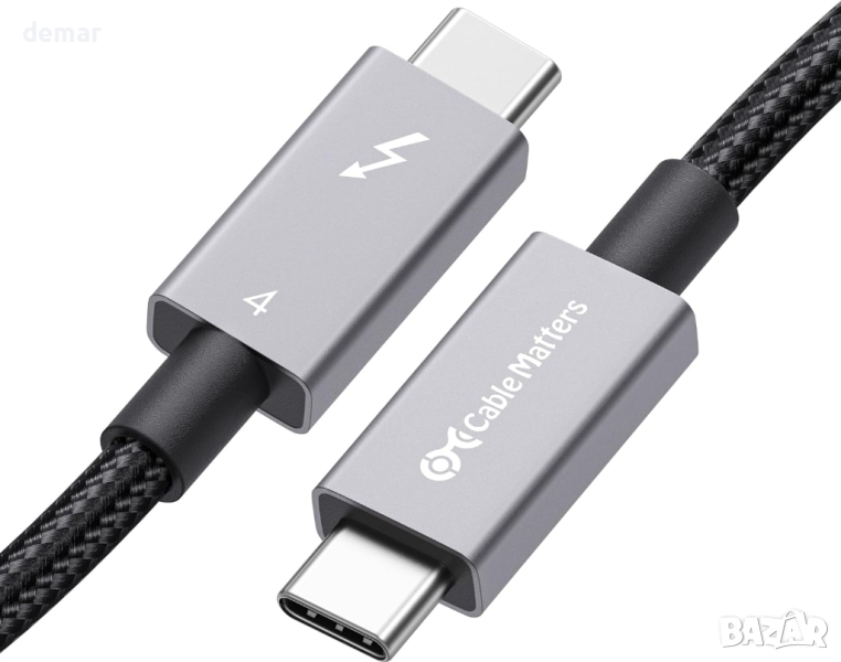 Cable Matters плетен 40Gbps Thunderbolt 4 кабел 1m черен, с 240W мощност за зареждане и 8K видео, снимка 1