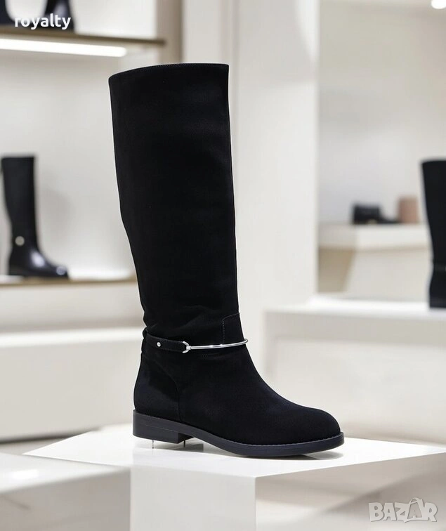 Равни ботуши - черен велур, снимка 1
