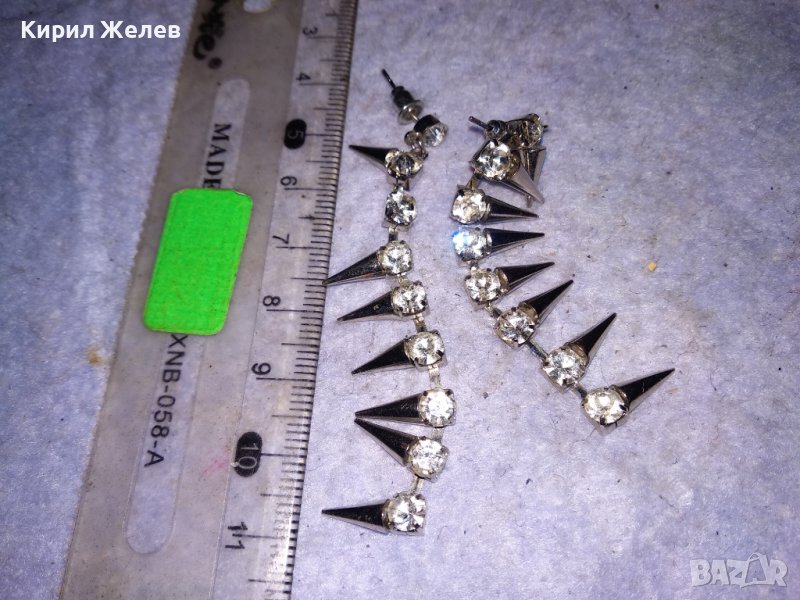 КРАСИВИ СРЕБРИСТИ МЕТАЛСКИ РОКАДЖИЙСКИ СТИЛ ОБЕЦИ от НЕРЪЖДАЕМА СТОМАНА с ИСКРЯЩИ КРИСТАЛИ 28486, снимка 1