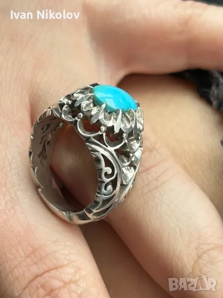 Дамски сребърен пръстен с тюркоаз ръчна изработка, снимка 1