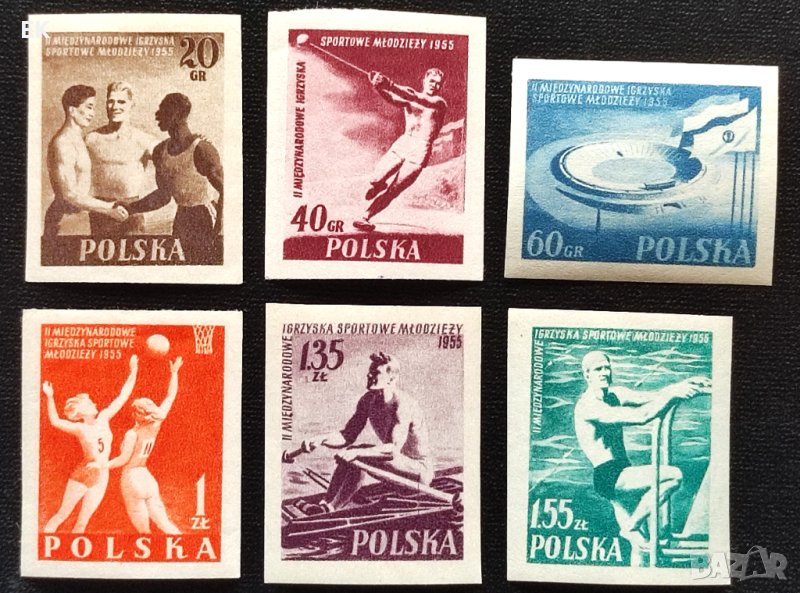 Полша, 1955 г. - пълна серия неназъбени чисти марки, спорт, 4*1, снимка 1