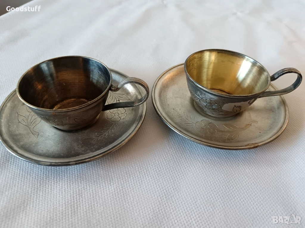 Лот чаши, мелхиор, позлатяване, посребрен комплект , снимка 1