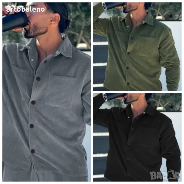 Ежедневна мъжка риза с много джобове от рипсено кадифе с копчета, 3цвята , снимка 1