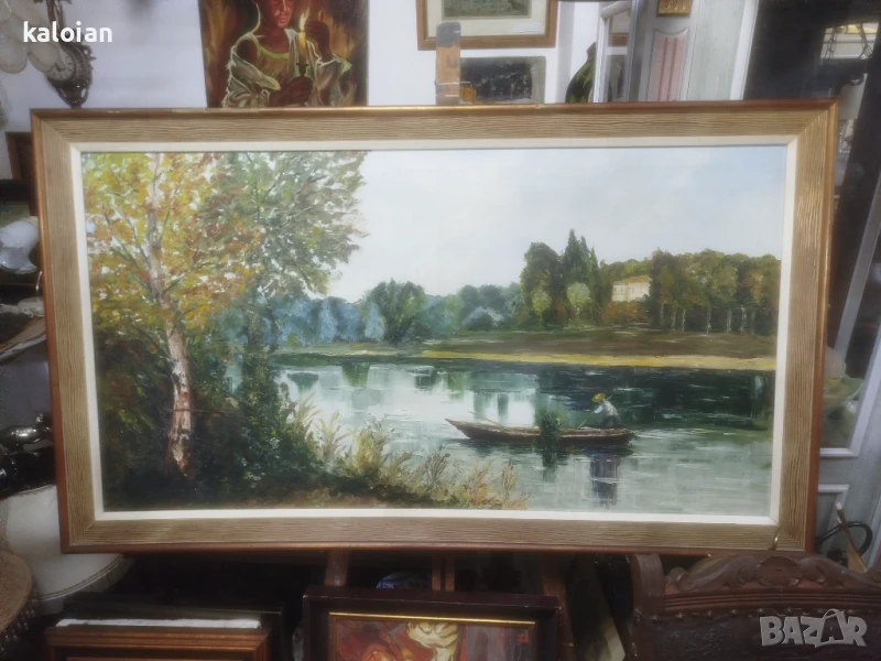 Голяма маслена творба на платно. Подписана испанска картина с дървена рамка с размери от снимките. Ц, снимка 1