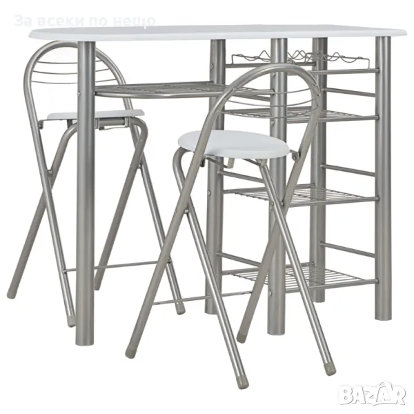 Бар Комплект От 3 Части С Рафтове, Дърво И Стомана, Бял, снимка 1