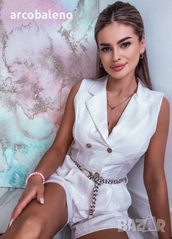 Елегантен дамски къс гащеризон с колан MIRABELLA, снимка 5 - Гащеризони - 50750733