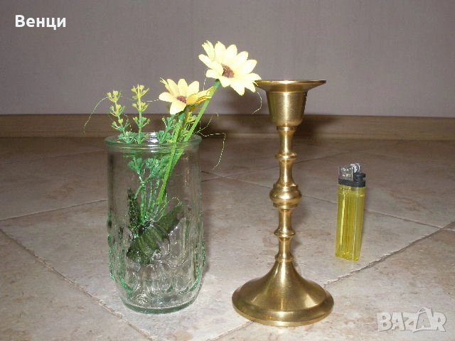 Свещник Ваза-Бронз Стъкло, снимка 3 - Антикварни и старинни предмети - 53557853