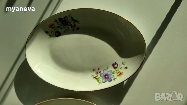 Български порцелан,супник , голяма плато , чиния (40 см), чинии за ядки и мезета (7 бр.)., снимка 5 - Чинии - 51379915