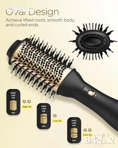Четка с горещ въздух за сушене, изправяне, обем на коса - 60 мм овален дизайн - черен