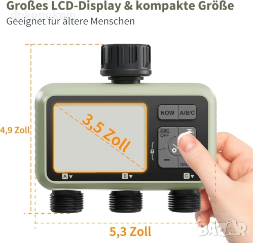 Автоматичен компютър за поливане, таймер с 3 изхода, Rain Delay, LCD дисплей, снимка 2 - Напояване - 52546328